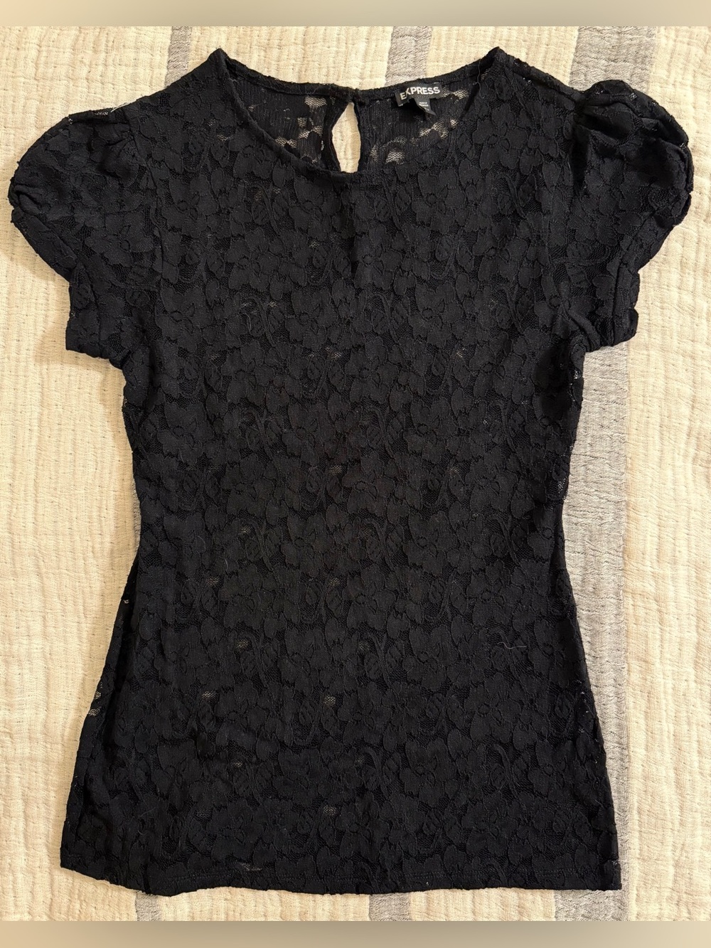 Express Black Floral Lace Puff Sleeve Top
